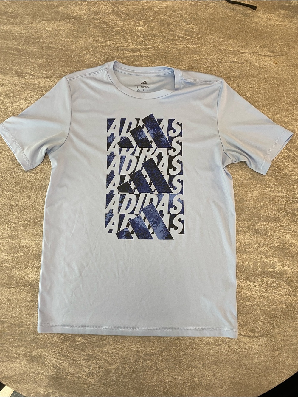 adidas Light Blue Tee with Navy Graphic Stack Logo